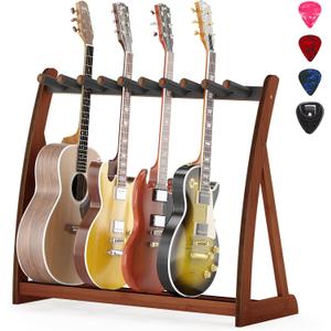 Guitar Stand Rack,Guitar Rack For Multiple Guitars Stands Floor for Electric,Acoustic,Bass Guitars &Case-Foldable, Adjustable,Protective with No-Slip Non-Scratch Padding ,for Home,Studio, Stage (walnut)
