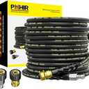 POHIR Pressure Washer Hose 50 ft with 3/8 Inch Quick Connect, Kink Resistant High Tensile Wire Braided,with 2 pcs M22 14mm Adapter Set, 4200 PSI Power Washer Hose