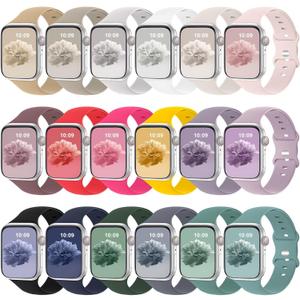 18 Pack Bands Compatible with Apple Watch Band 38mm 40mm 41mm 42mm 44mm 45mm 46mm for Women Men, Breathable Soft Silicone Band Replacement Sport Straps for iWatch Series 10 9 8 7 6 5 4 3 2 1 SE