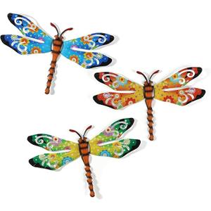 Scwhousi Metal Dragonfly Outdoor Wall Decor,Patio Fenxce Wall Art,Hanging Decorations for Living Room,Bedroom,3 Pack