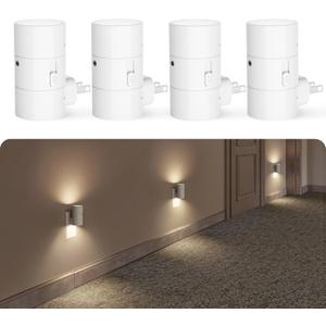 VOLISUN Night Light, Dimmable Led Night Lights Plug into Wall, Amber/3000K/4500K, 0-100LM Adjustable Brightness, Dusk to Dawn Nightlight for Hallway, Bathroom, Bedroom White 4 Pack