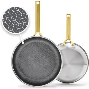 GreenPan Hybrid 9.5 & 11 Nonstick Stainless Steel Frying Pan Set, APEX Tri-Ply Thermobond PFAS-Free Ceramic Skillets, Induction & All Cooktop Compatible, Oven Temp to 850F, Dishwasher Safe, Gold