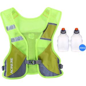 AONIJIE Running Hydration Vest Backpack,Lightweight Insulated Pack for Hiking Trail Running Cycling Race Marathon (Green + 2 Pcs 250ml Bottles)