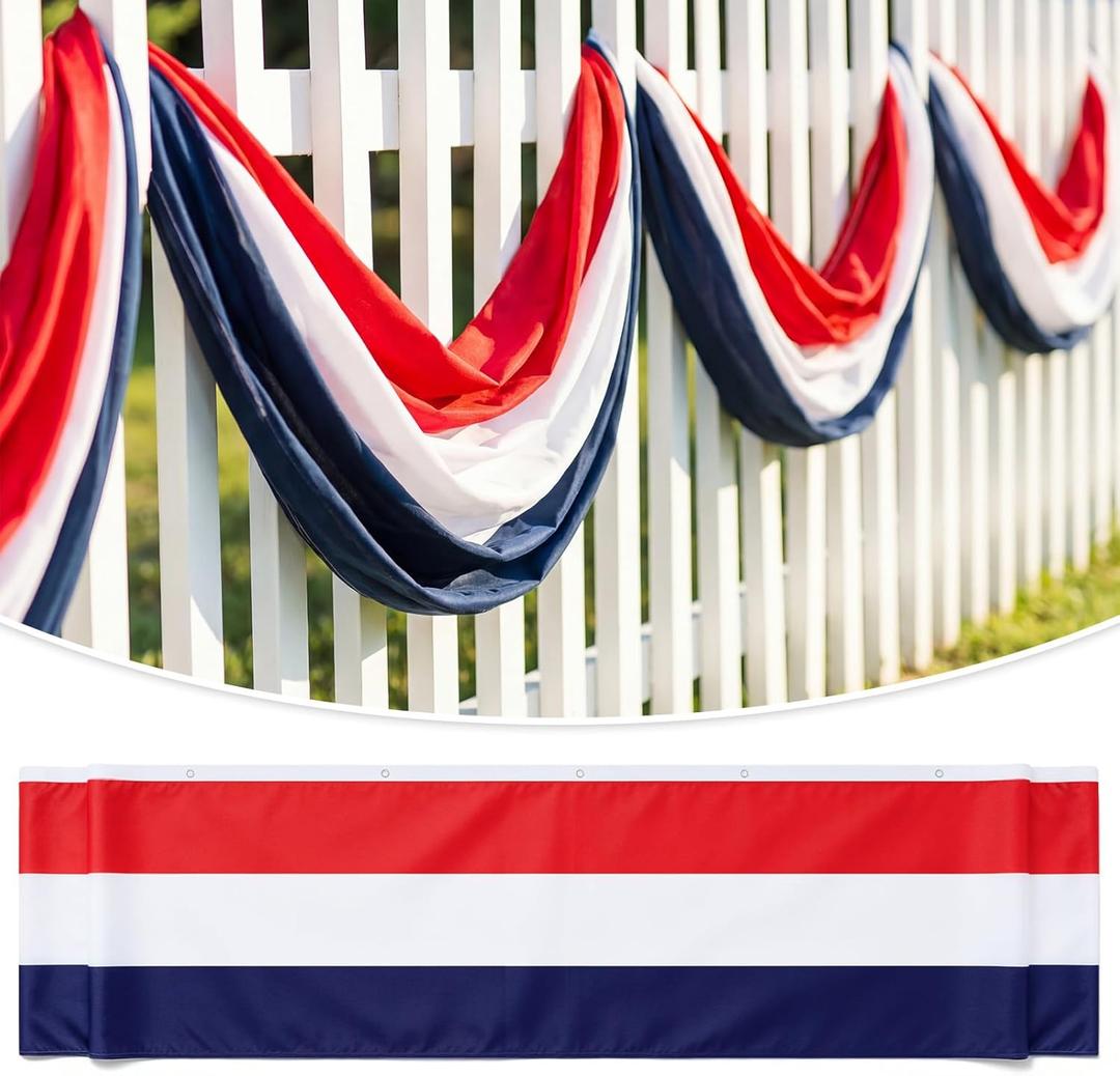 Moukeren 1 Pack 2x30 ft Large Patriotic Bunting Decorations 4th of July American Flag Hanging Banner Red White Blue Bunting Banner for Independence Day Memorial Day Outdoor Yard Porch Garden