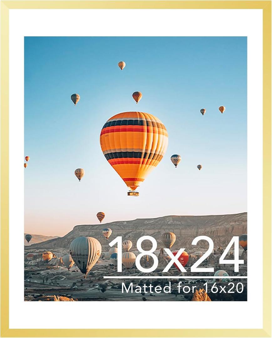 JCJMY 18x24 Picture Frame with 16x20 Mat, Display Photo 16x20 with Mat or 18 x 24 Without Mat, Wall Hanging Large 18 by 24 Poster Frame with Plexiglass, Gold