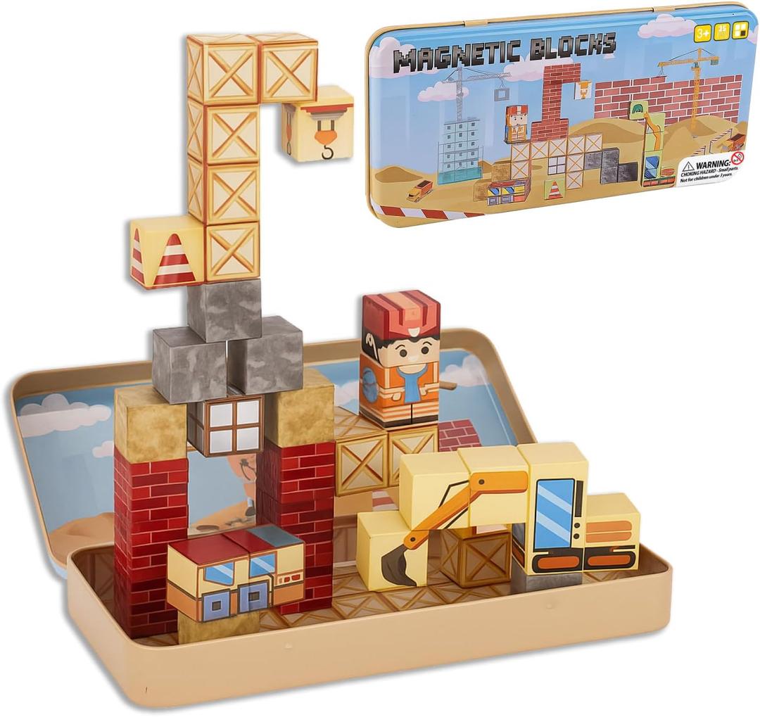 OAR Magnetic Building Blocks Set for Toddlers  35 PCS Mini Magnetic Blocks Toys, Travel Magnetic Construction Set with Portable Iron Box, STEM Gift for Boys & Girls Ages 3-8