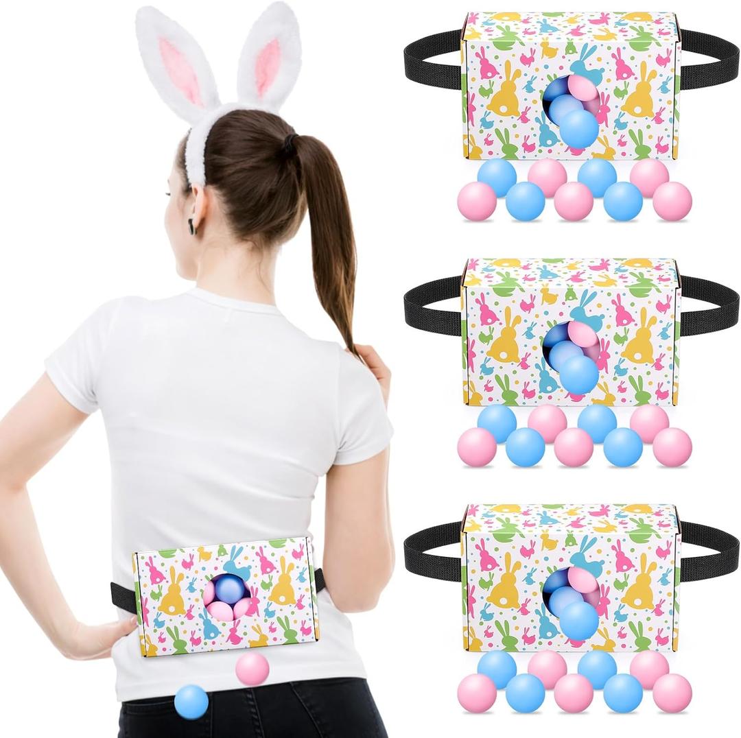 4 Sets Easter Party Games Swing Shaking Balls Game Colorful Bunny Novelty Twerk Game with 4 Adjustable Belts and 80 Balls for Adults Garden Outdoor Indoor Group Holiday