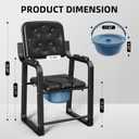 Heavy Duty Bedside Commode Chair, High Backrest PU Leather Armchair with Extra Soft Padded Cushion, Elderly Safety Toilet Seat for Living Room Bedroom, Supports up to 350lbs (Black)