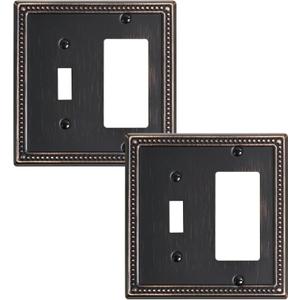 2-Pack Combo Toggle/Decorator Light Switch Cover Plate, Pearls Decorative Electrical Outlet Covers, Metal Wall Switch Plates and Outlet Covers, Aged Bronze