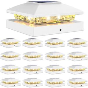 VOLISUN 4x4 Solar Post Cap Light 16pack,Solar Fence - Cap Lights Outdoor Waterproof for Wooden/Vinyl Post, White Deck Post Light Solar Powered with Warm White for Garden/Patio/Porch