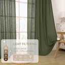 LAMIT Sheer Linen Curtains 102 inches Long, Linen Textured Light Filtering Semi Sheer Bronze Grommet Natural Boho Drapes for Living Room/Farmhouse, 2 Panels, Olive Green, 52 x 102 Inch