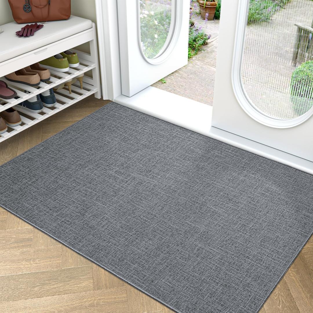 LUMI Large Indoor Door Mat, Ultra Thin Door Mat Indoor Non Slip Rubber Backing, Easy Clean Low Profile Door Mats for Inside House, Patio, Gray 36"x59"