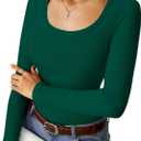 Women's Long Sleeve Tops Casual Scoop Neck Ribbed Knit Slim Fitted Basic Tee Shirts 2025 Fall Trendy Outfits (Large, Deep Green)