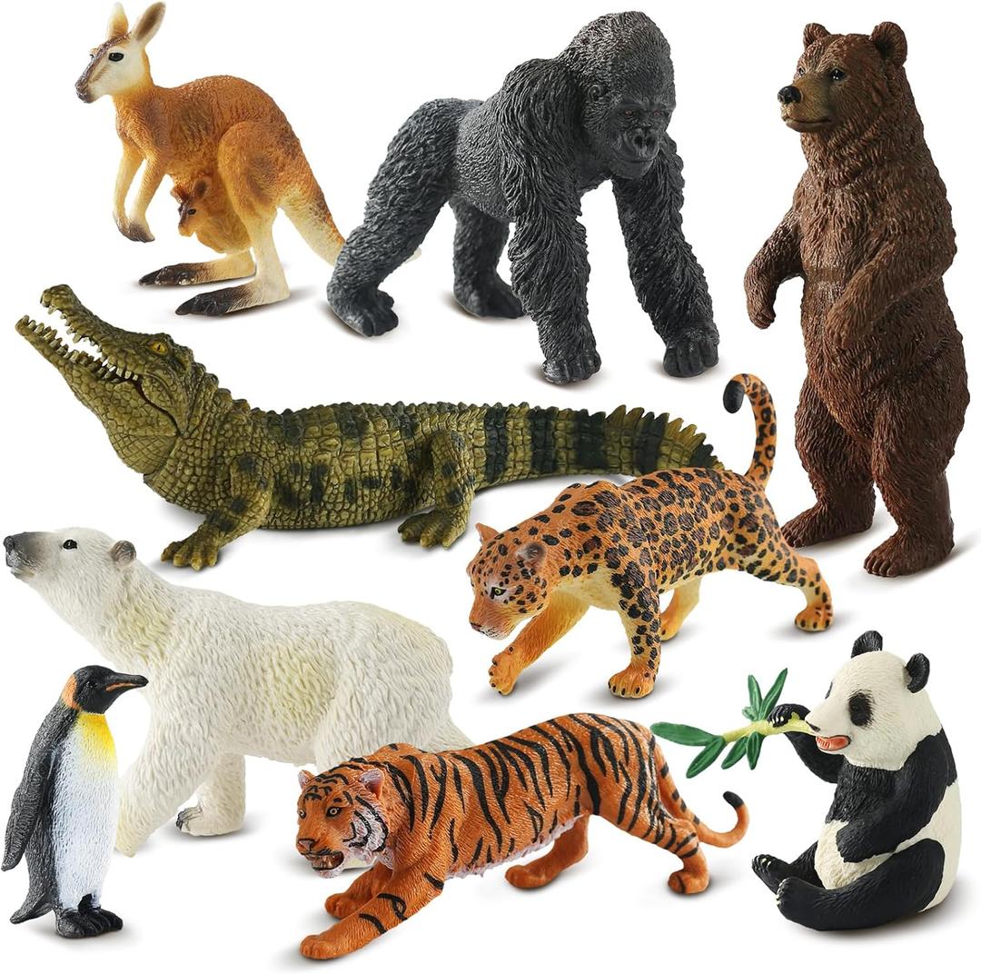 Zippytots 9 PCS Zoo Animal Toys for Kids 3-5 Realistic Plastic Wild Animal Figurine Toys Educational Learning Toy for Kids Boys Girls Toddlers