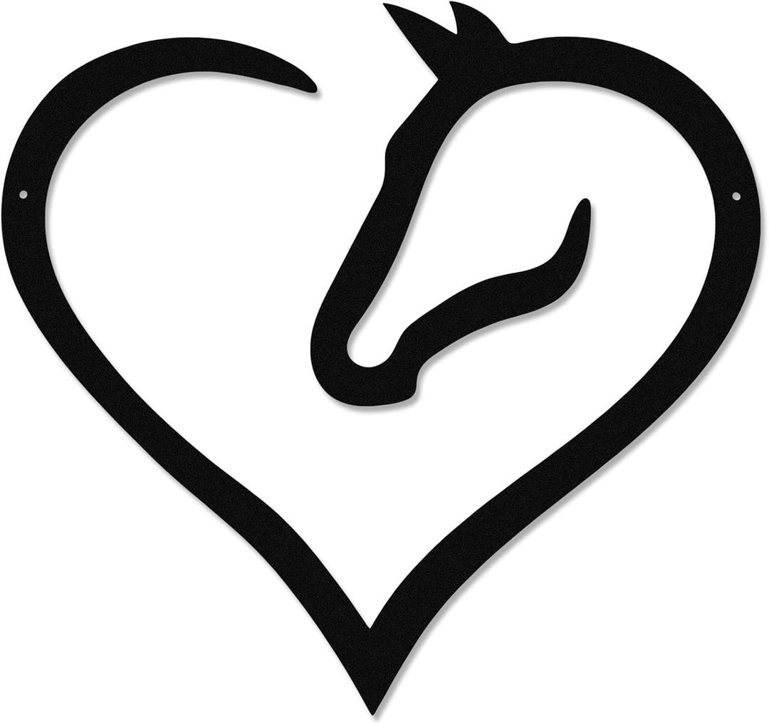 Zhengmy Metal Horse Heart Sign Decor for Art Wall Horse Head Western Room Decor Metal Hanging Pediments Decorative Hanging Ornaments for Home (Black)