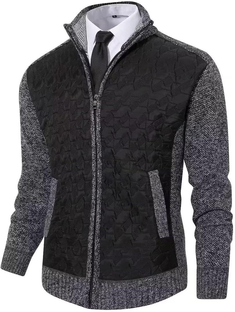 Msmsse Men's Full Zip Cardigan Sweater for Men Causal Thick Slim Fit Knitted Sweaters Jacket (Black, XL)