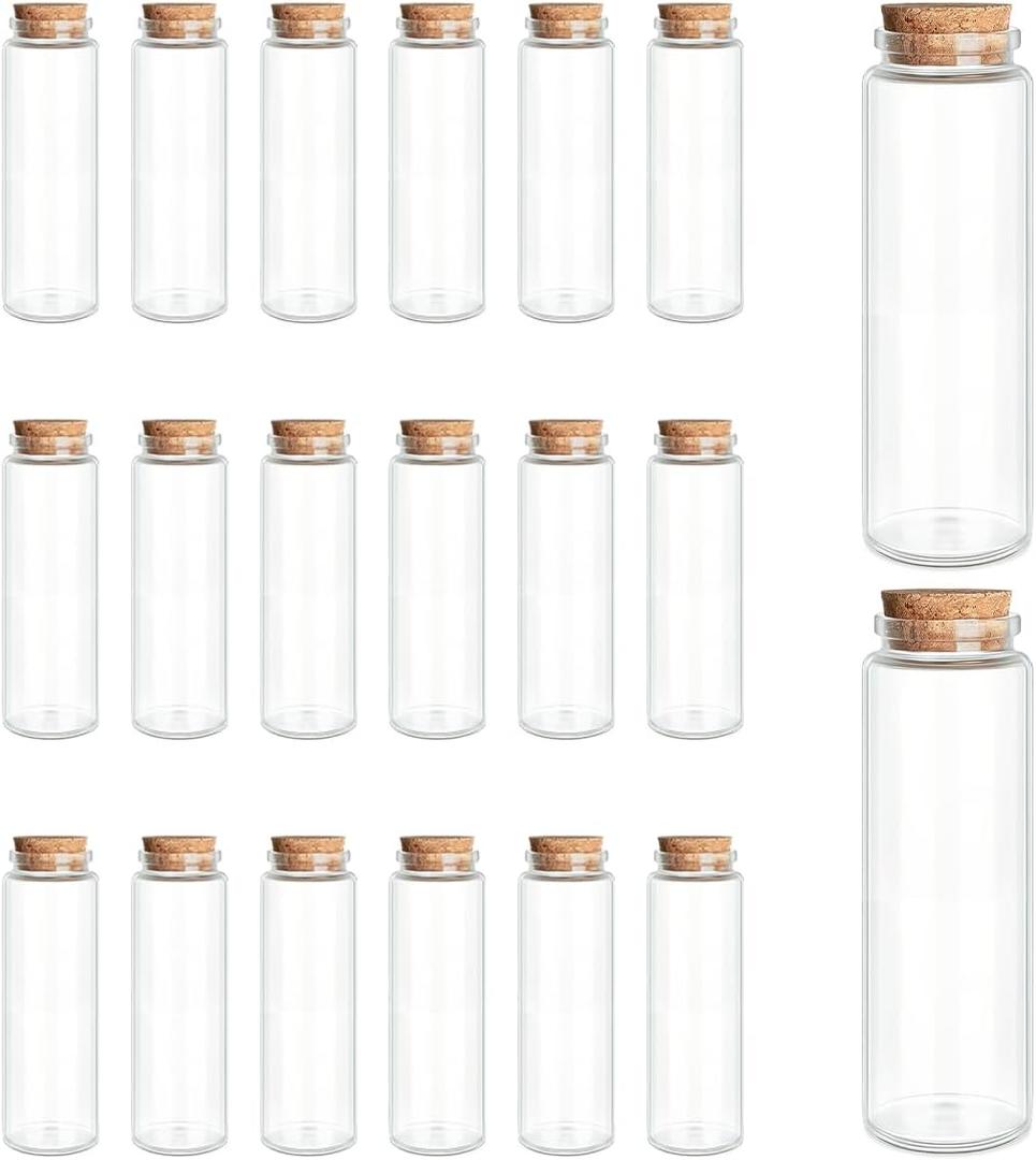 20-Pack 3.04 oz (90 ml) Glass Bottles with Cork Stoppers for Spell Bottles, Spice Jars, DIY Party Favors, Travel Memories & Plant Propagation Empty Recyclable Containers for Crafts, Kitchen,Dcor