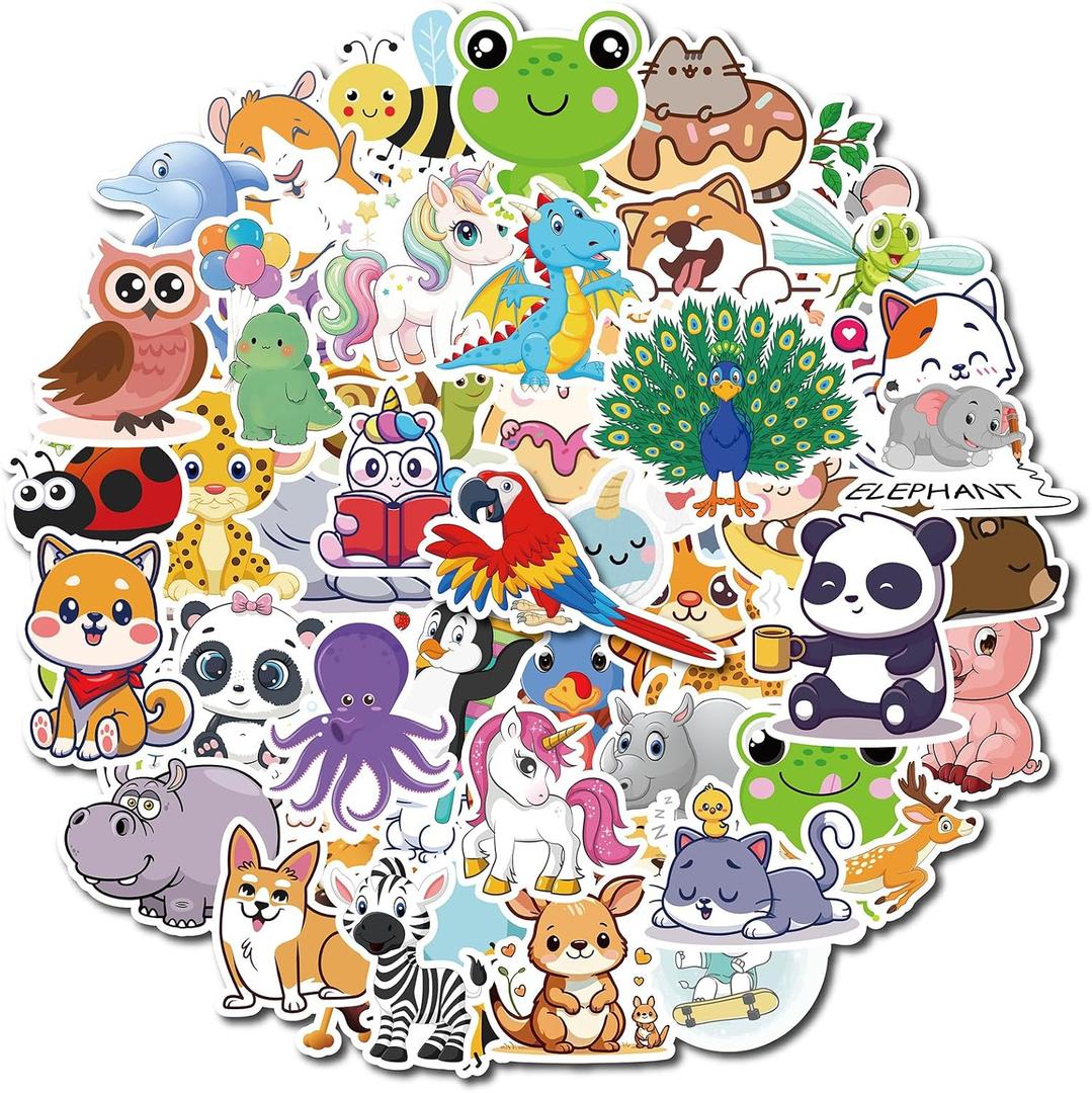 3 x 100 PCS Water Bottle Stickers for Kids Removable Waterproof Decals Cute Cartoon Animal & Unicorn Designs Easy to Peel/Reposition Ideal for Water Bottles Laptops Lunch Boxes