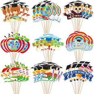 SANNIX 72Pcs Kindergarten Graduation Cupcake Toppers 2025 Kindergarten Graduation Cupcake Picks Decorations Preschool Cupcake Toppers for School Class Activity Grad Party (9 Design)