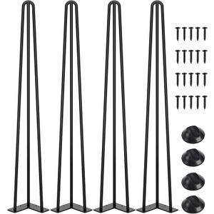 SMARTSTANDARD 32 Inch Hairpin Table Legs, 3 Steel Rods 1/2 Inch Pipe Diameter, 800lbs Load Capacity, Mid-Century Style for Coffee Table, Side Table, Night Stand (Black, 4PCS)