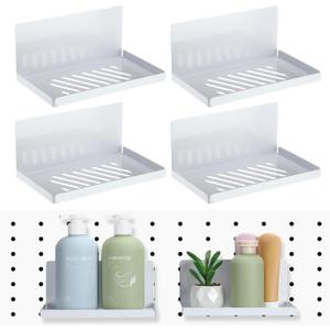 Therwen 4 Pack Magnetic Pegboard Shelves Wall Organizer Metal Pegboard Shelf Steel Tray Accessories Organizing Tools for Craft Home Kitchen(8 x 4.7 x 3.5 Inches,White)
