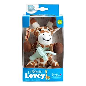 Dr. Brown's Baby Lovey Pacifier and Teether Holder, Giraffe with Green HappyPaci, 100% Silicone, 0-6m