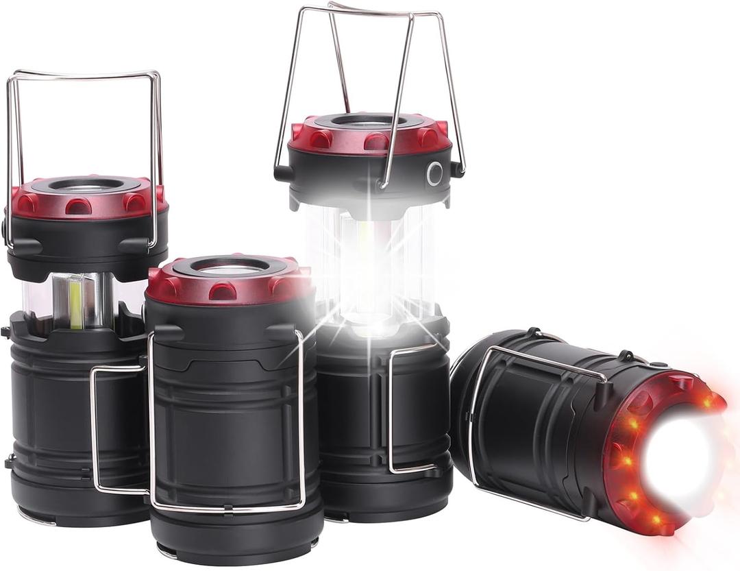 Lichamp 4 Pack Lantern Camping Essentials Lights, Battery Powered Collapsible Lanterns Flashlights with Red Strobe/SOS, Magnetic Base, for Power Outages, Hurricane, Tent Lights for Emergency
