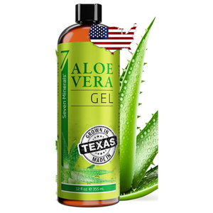 Seven Minerals Organic Aloe Vera Gel from freshly cut 100% Pure Aloe - Big 12oz - HighestQuality, Texas grown, Vegan, Unscented - For Face, Skin, Hair, Sunburn relief