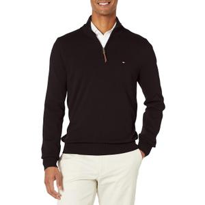 Tommy Hilfiger Men's Long Sleeve Cotton Quarter Zip Pullover Sweater (X-Large, Th Deep Black)
