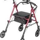 Drive Medical RTL10261RD Foldable Rollator Walker with Seat - Adjustable Handles and Seat, Red