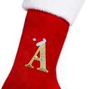 iDIY 20 Inches Monogrammed Christmas Stockings - Super Soft Plush Cuff Christmas Stockings with Initials, Large Embroidered Monogram Stockings with Letter for Xmas Holiday Fireplace Decoration-A