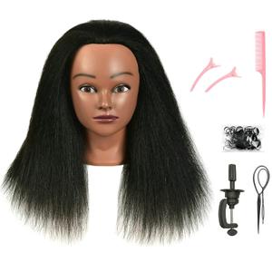 FUTAI African American Mannequin Head 100% Real Human Hair Manikin Doll Style Head for Practice Braiding Styling Cosmetology Training with Stand