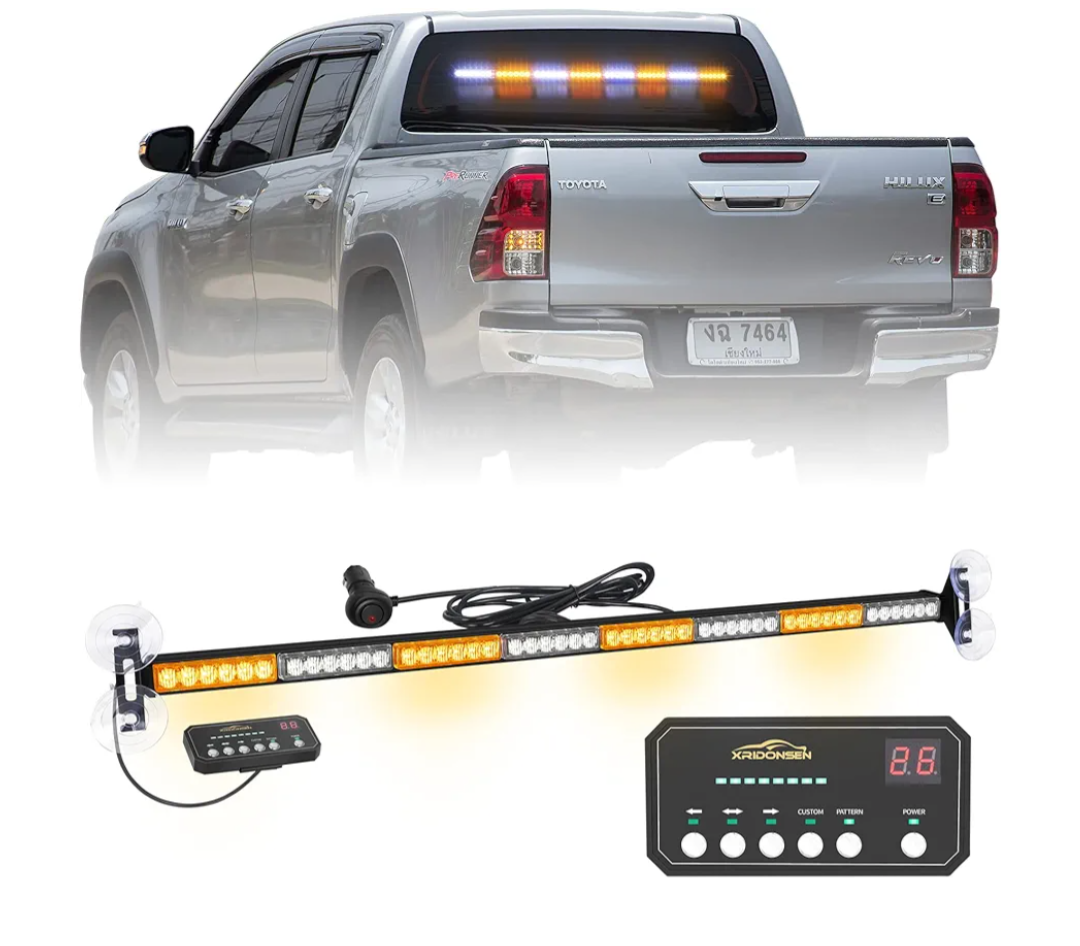 XRIDONSEN 35 inch Traffic Advisor Light Bar 48 LED Strobe Lights Amber White Emergency Safety Warning Hazard Front/Rear Window Display Controller for Construction Vehicles plow/Tow Trucks Wreckers