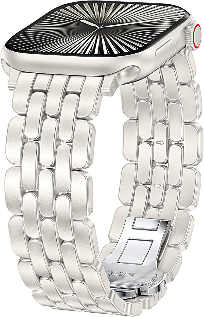 TOYOUTHS Designer Vintage Dressy Bracelet for Apple Watch Band Women 42/40/41/38/44/45/46/49mm, Stainless Steel Elegant Luxury Metal Strap for iWatch Series 11 10 9 8 7 6 5 4 SE/Ultra 3 2 1 (Starlight)