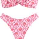 ZAFUL Women's Bandeau Bikini O Ring Strapless Tie Back High Cut Two Piece Swimsuit Bathing Suits (L)