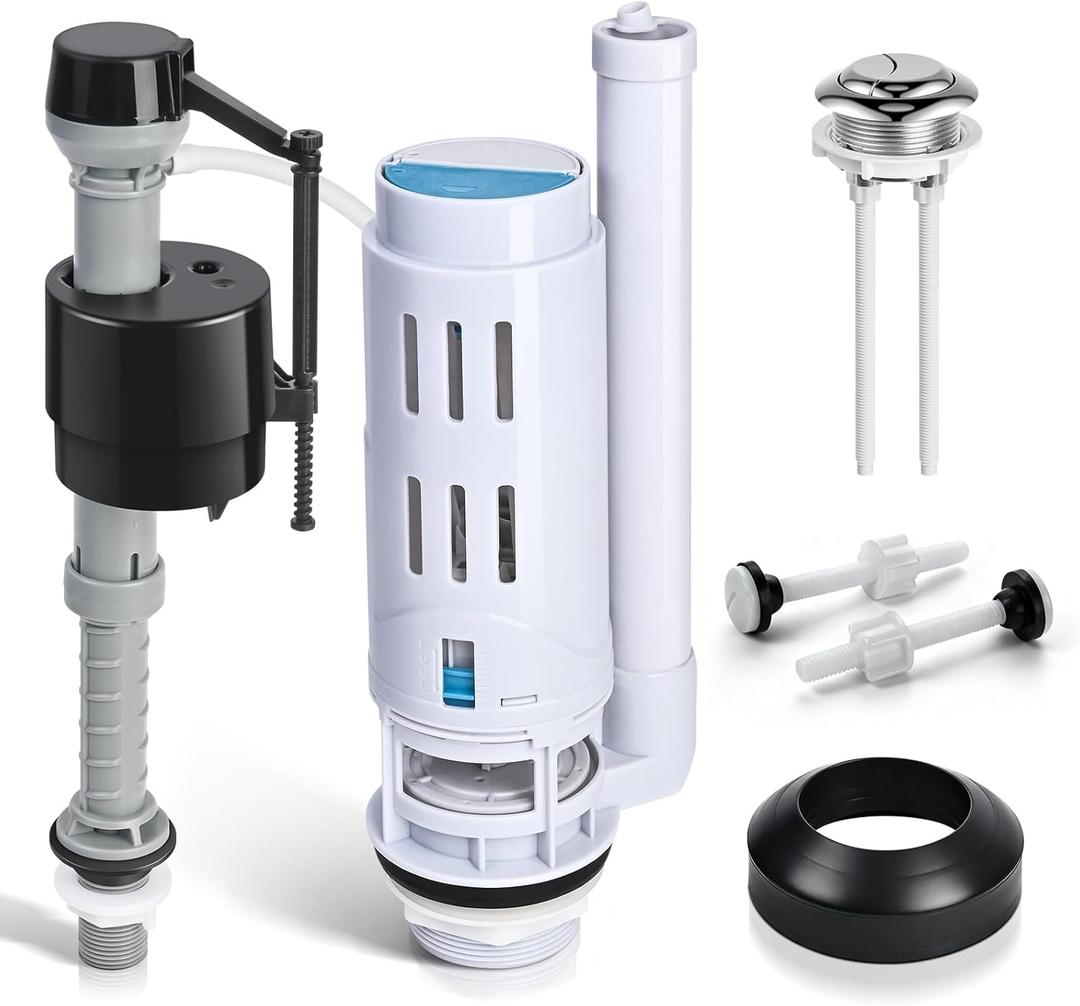 2-Inch Dual Flush Valve Replacement Kit for 2-Piece Toilets, Universal Toilet Repair Kit with Push Button, Fill Valve, Gasket & Bolts,Compatible with Glacier Bay, Kohler, American Standard, and Toto