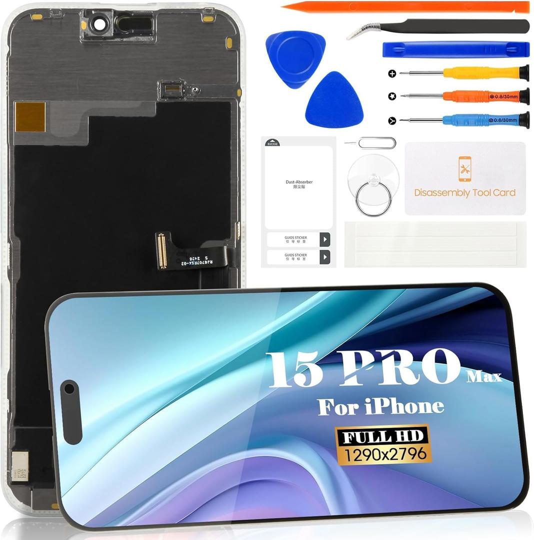 OLED for iPhone 15 Pro Max Screen Replacement for iPhone 15 Pro Max LCD Digitizer Repair for iPhone 15 Pro Max A2849 Touch Screen Display Assembly A3105 A3106 A3108