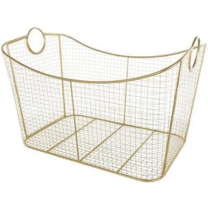 Deco 79 Metal Geometric Decorative and Functional Storage Basket Wire Grid Basket Organizer with Curved Edges Ring Handles, Basket for Storage 30" x 20" x 20", Gold