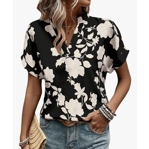 SweatyRocks Women's Floral Print V Neck Shirts Short Sleeve Casual Blouse Tops