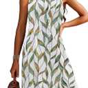 Womens Swimsuit Cover Up Spaghetti Strap Eyelet Embroidery Scoop Neck Sleeveless Casual Summer Dress Bikini Coverup (Small, A-coloured Leaf)