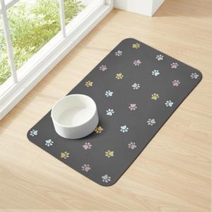 2 x Cat Food Mat Absorbent Dog Mat for Food and Water Non Slip Quick Dry Dog Bowl Mats for Floors 19" X 12" Paw Dark Gray