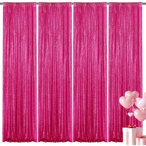 Fuchsia Sequin Backdrop Curtain 4 Pieces 2FTx8FT Glitter Photography Backdrop for Party Wedding Birthday Christmas Decorations