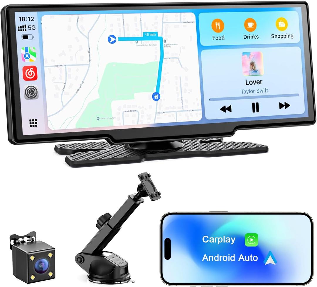 Avylet 8.1'' Wireless Apple Carplay Screen for Car, Android Auto with Backup Camera, Portable Car Stereo Touchscreen with OTA/GPS Navigation/Mirror Link/Voice Control/Bluetooth/AUX/FM/WiFi