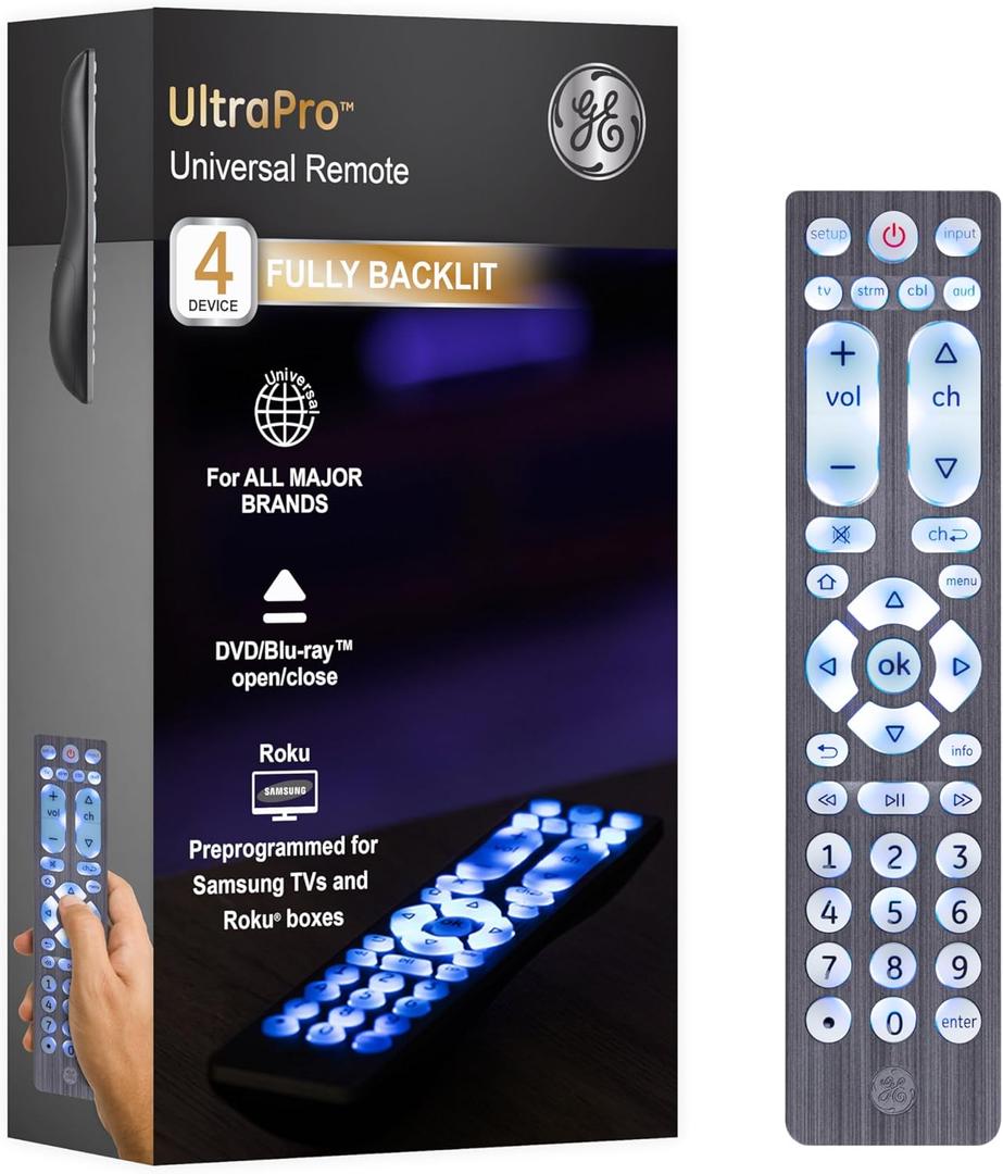 GE Universal Remote for Seniors, Elderly and Visually Impaired, Simple Use, Smart TV Compatible, 4 Device, Backlit, Brushed Graphite 71262 GE Universal Remote for Seniors, Elderly and Visually Impaired, Simple Use, Smart TV Compatible, 4 Device, Backlit, Brushed Graphite 71262