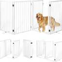 Metal Freestanding Dog Gates with Door for Outdoor Indoor,80'' Extra Wide 24'' Tall Free Standing Dog Gate for Doorways,Large Openings,Deck,Yard,Porch,Foldable Safety Pet Fence(White,4 Panels)