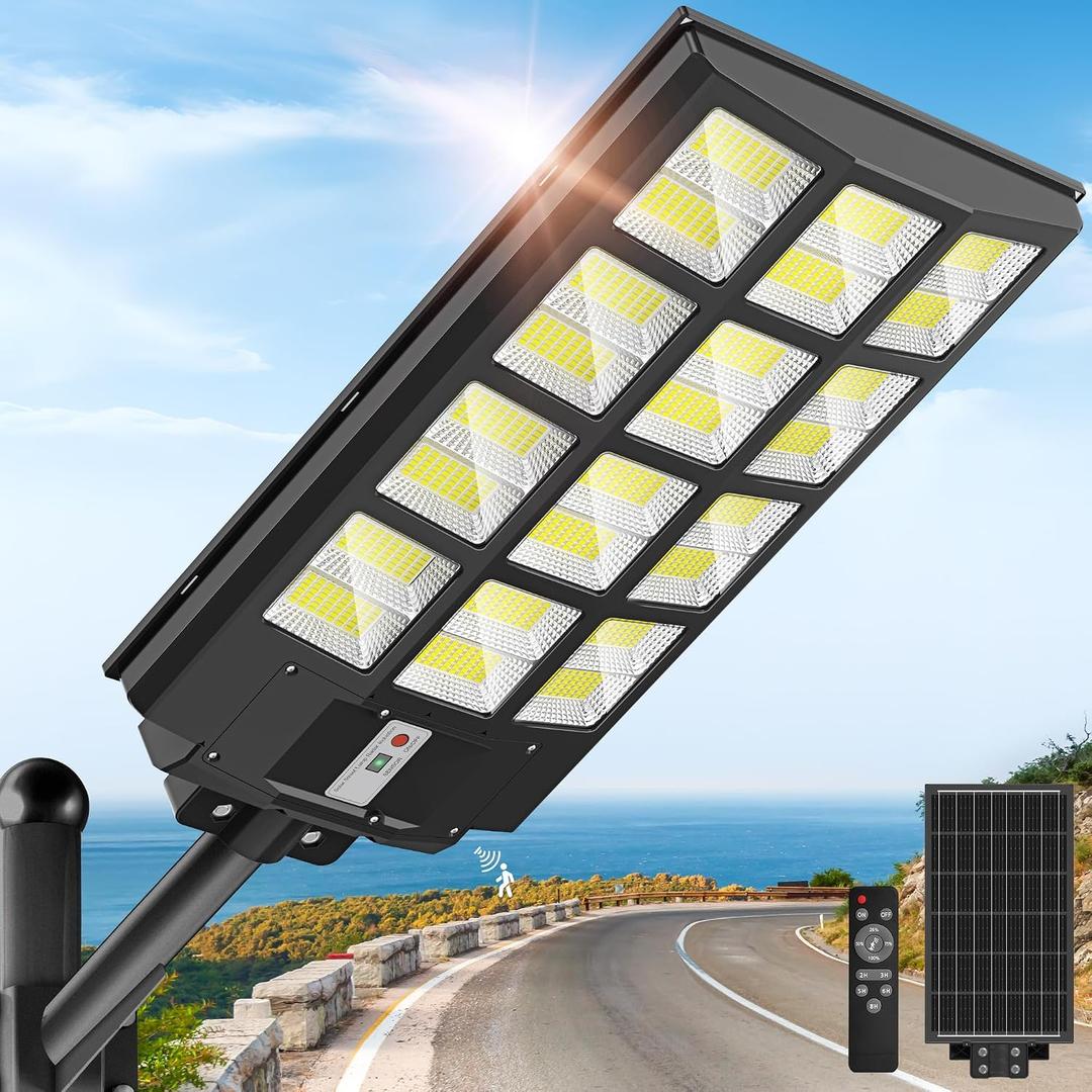 OKPRO 8000W Solar Street Light Outdoor, IP66 Waterproof Solar Lights Outdoor with Motion Sensor & Remote, Dusk to Dawn Commercial Security Lighting for Parking Lot, Yard, Farm, Driveway