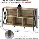 Horizontal Bookshelf,Industrial Modern 5 Cube Low Wide Cubby Bookcase,Long Wood and Metal Storage Organizer Open Shelf, Short Book Shelf Bedroom Storage for Home Office Living Room(Rustic Oak,5 Cube)