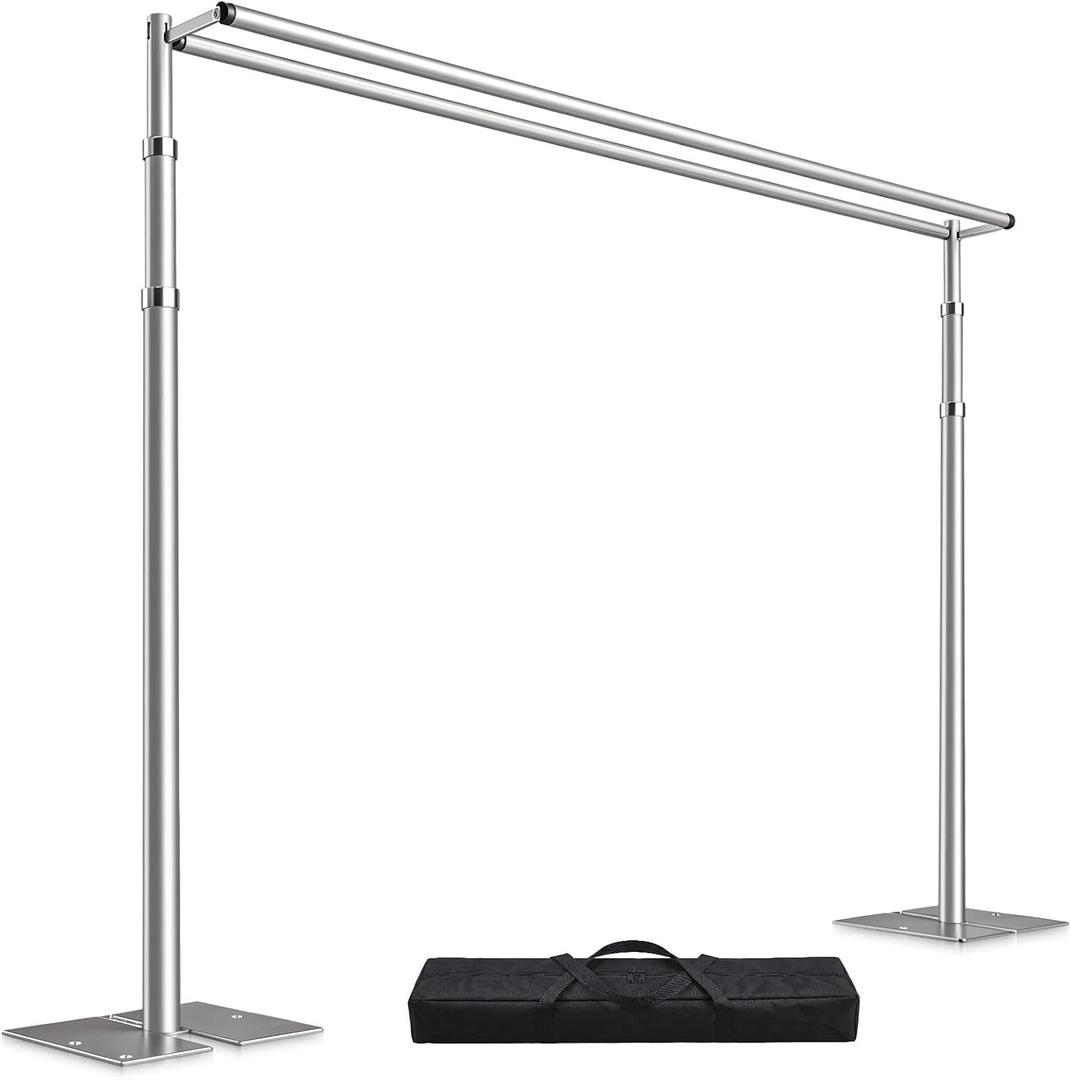 Novabright 10x10ft Backdrop Stand Double Crossbar, Heavy Duty Backdrop Stand Kit Adjustable Telescopic Pipe & Drape Photo Background Support Set up for Wedding Party Event Trade Show Display(Silver)