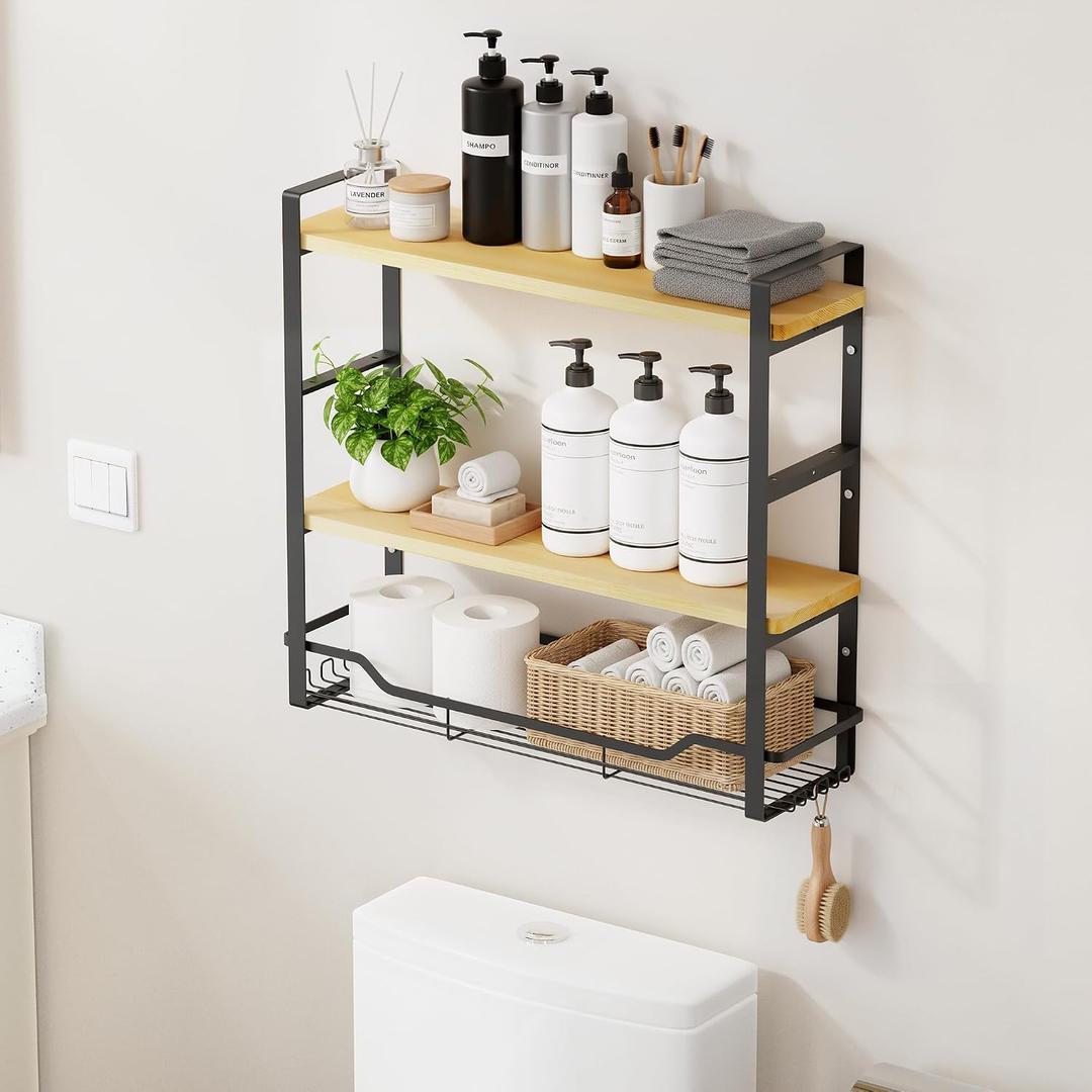 Bathroom Shelves Over Toilet Storage - 3 Tier Large Wall Mounted Shelves for Bathroom - Over Toilet Organizer - Adjustable Stand Shelf Rack for Kitchen Living Room - Black Oak, 20.65"l X 6.30"w X 20.47"h