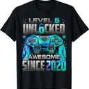 Level 5 Unlocked Awesome Since 2020 5th Birthday Gaming T-Shirt (Small, Black)
